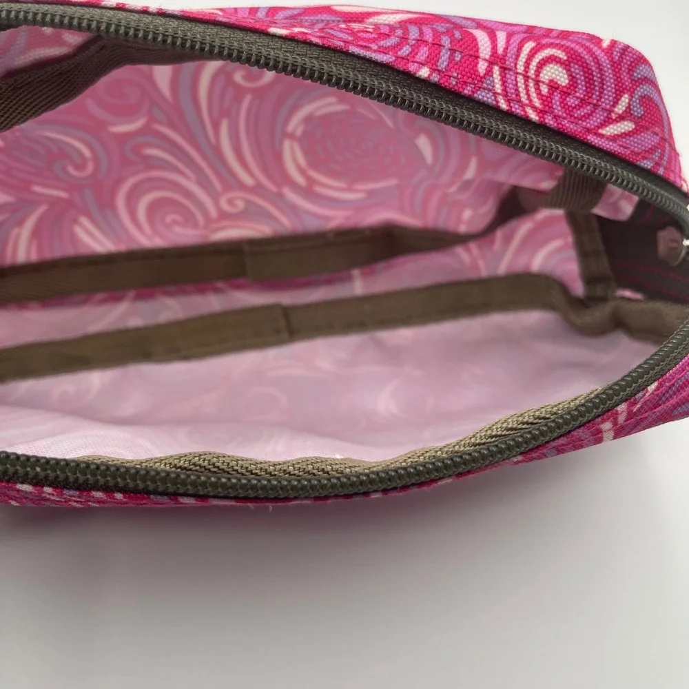LL Bean Pink Purple Swirl Canvas Toiletry Bag Two Compartment Travel Pouch